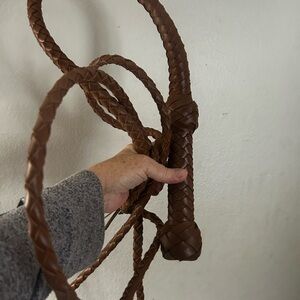 Brown Braided Leather Bull Whip